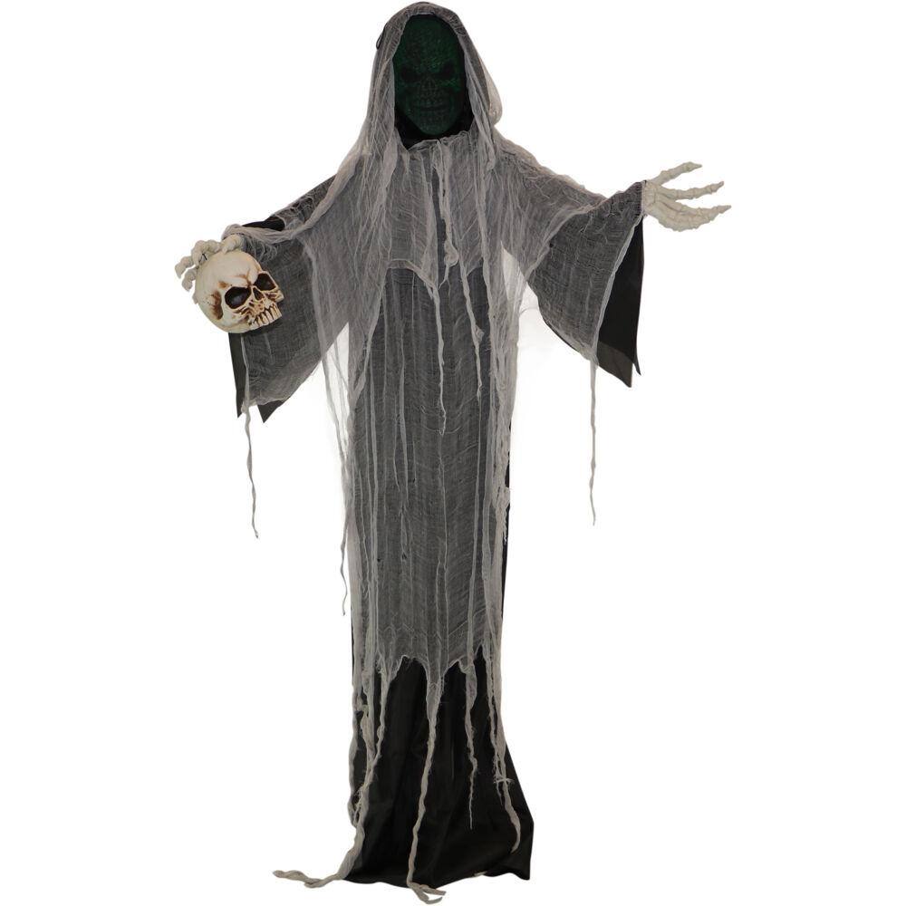 Haunted Hill Farm 5.25 ft. Standing Reaper with LED Green Face, Indoor or Covered Outdoor Halloween Decoration, Battery-Operated, Silence