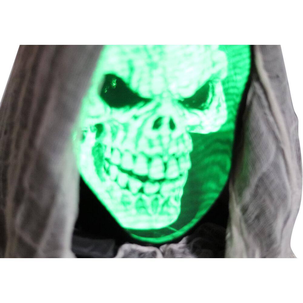 Haunted Hill Farm 5.25 ft. Standing Reaper with LED Green Face, Indoor or Covered Outdoor Halloween Decoration, Battery-Operated, Silence