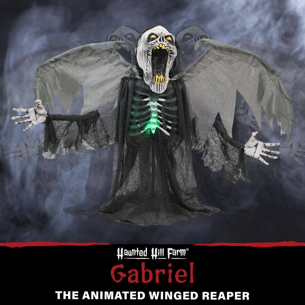 Haunted Hill Farm 29.5 in. Gabriel the Animated Winged Reaper, Indoor or Covered Outdoor Halloween Decoration, Battery Operated