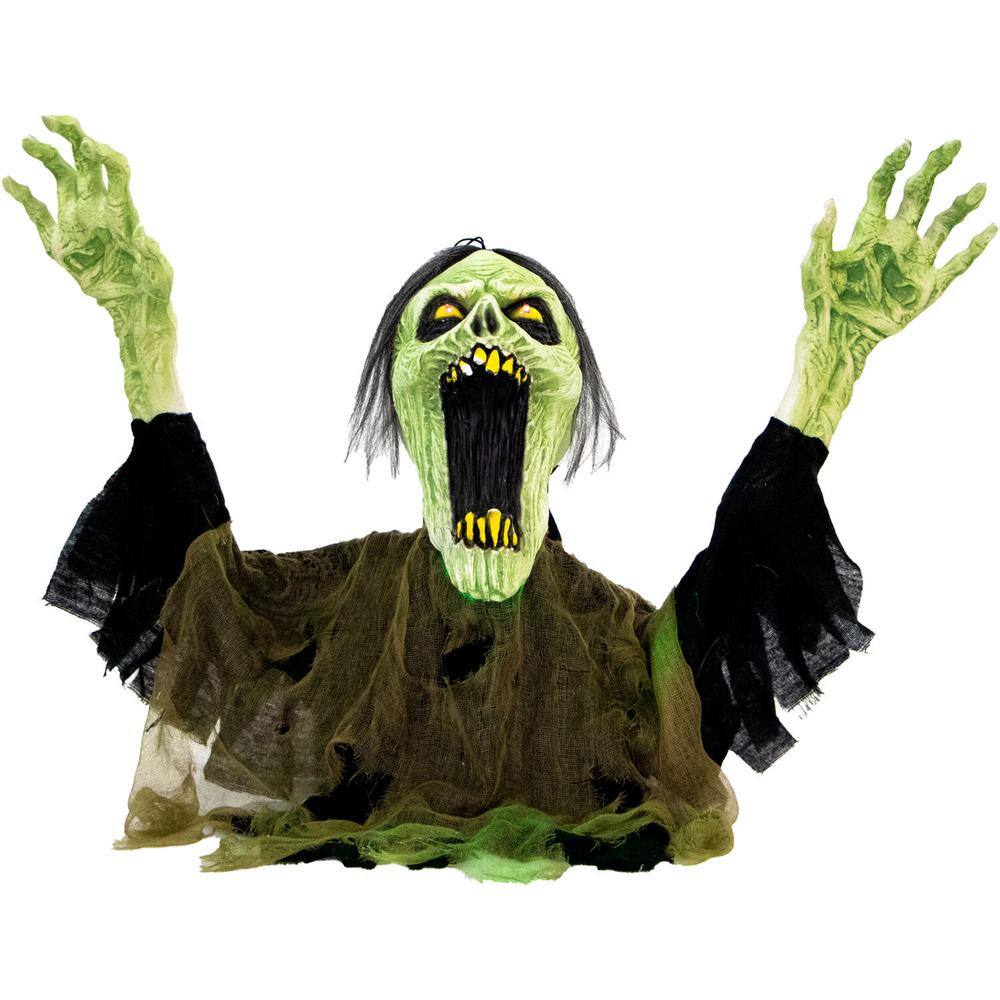 Haunted Hill Farm 21 in. Trevor the Animated Zombie Groundbreaker, Indoor or Covered Outdoor Halloween Decoration, Battery Operated