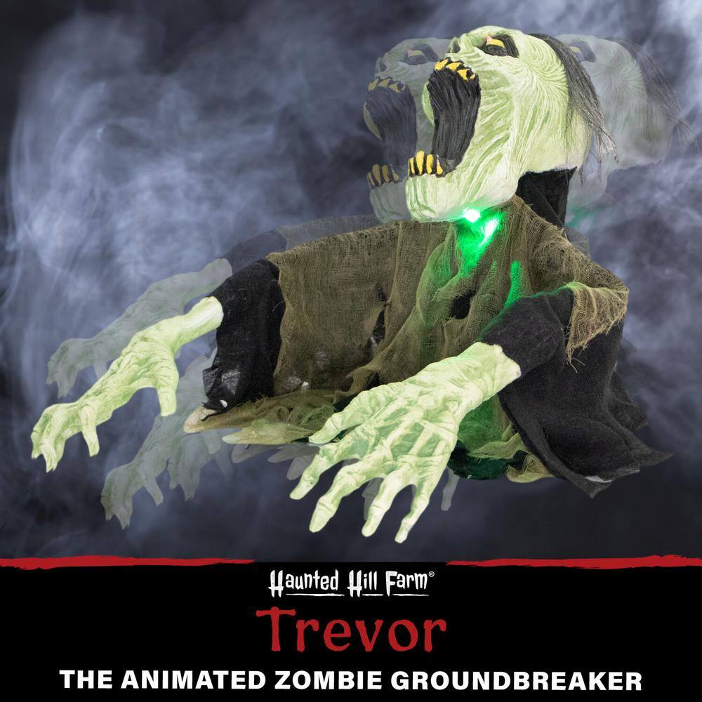 Haunted Hill Farm 21 in. Trevor the Animated Zombie Groundbreaker, Indoor or Covered Outdoor Halloween Decoration, Battery Operated