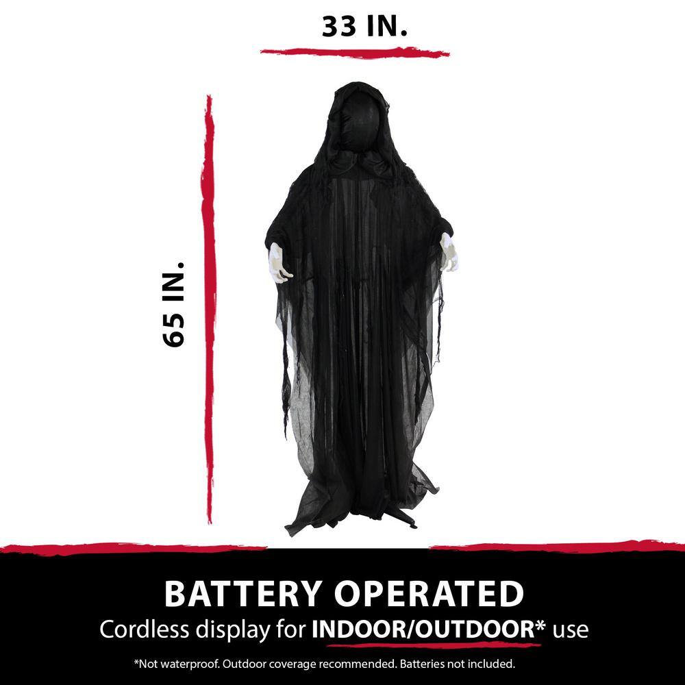 Haunted Hill Farm  65 in. Animatronic Reaper, Indoor or Outdoor Halloween Decoration, Light-up Face, Poseable, Battery-Operated