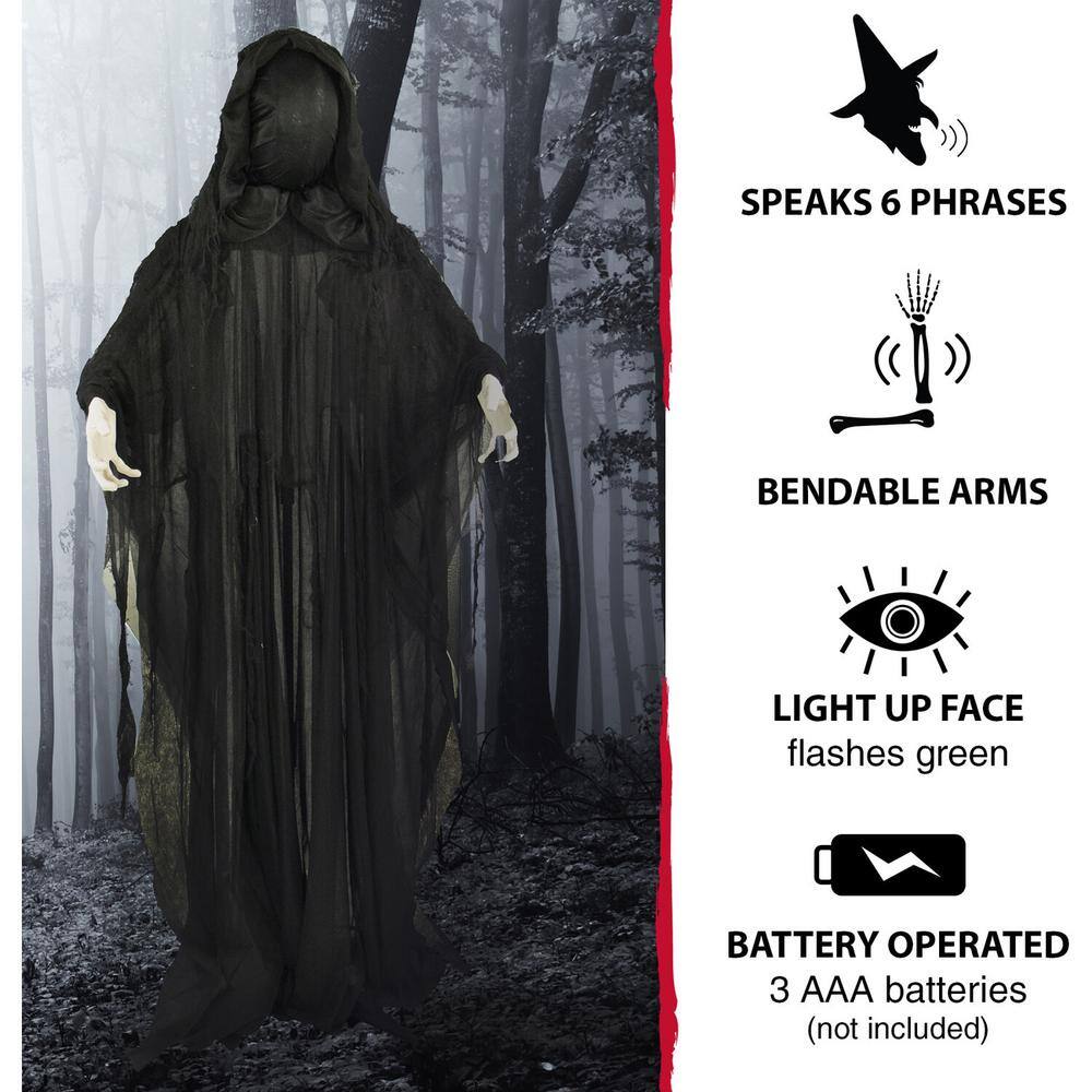 Haunted Hill Farm  65 in. Animatronic Reaper, Indoor or Outdoor Halloween Decoration, Light-up Face, Poseable, Battery-Operated