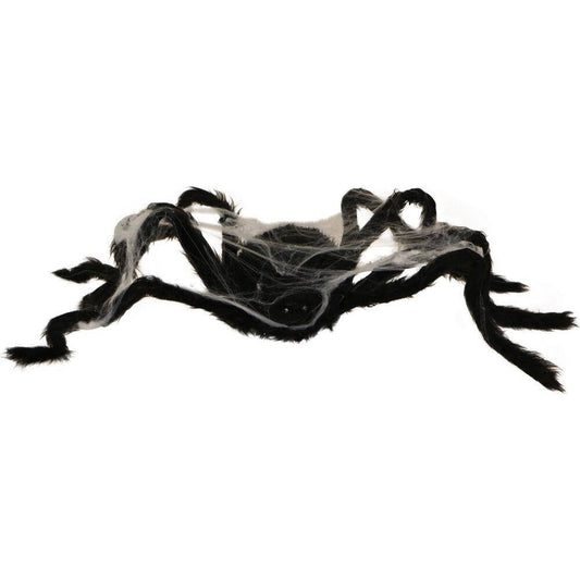 Haunted Hill Farm  3.5 in. Battery Operated Spider with Web and Red LED Eyes Halloween Prop