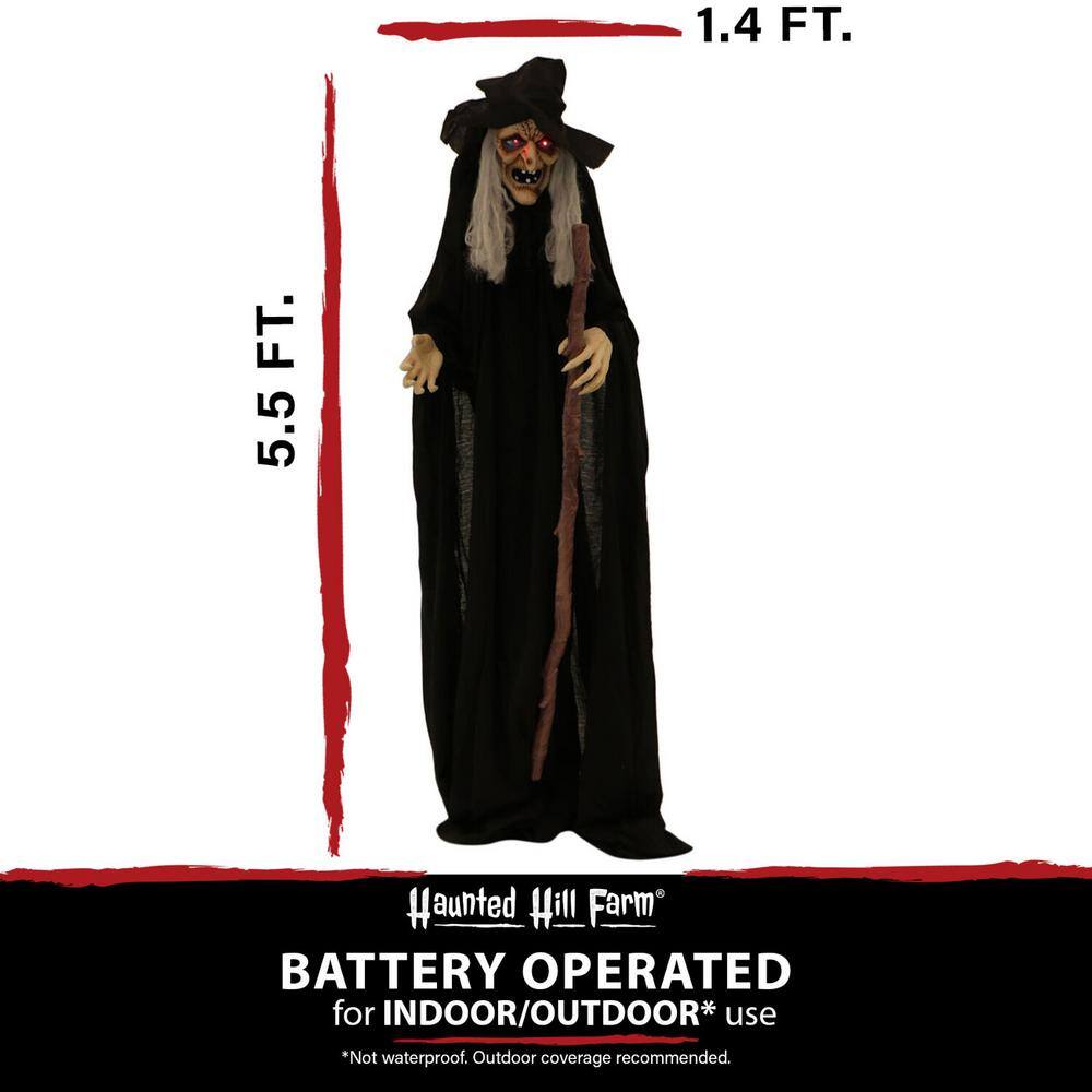 Haunted Hill Farm  66 in. Battery Operated Poseable Standing Witch with Red LED Eyes Halloween Prop