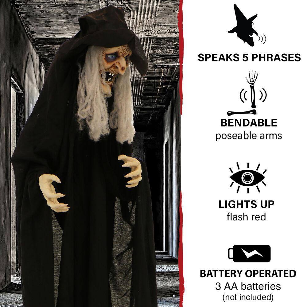 Haunted Hill Farm  66 in. Battery Operated Poseable Standing Witch with Red LED Eyes Halloween Prop