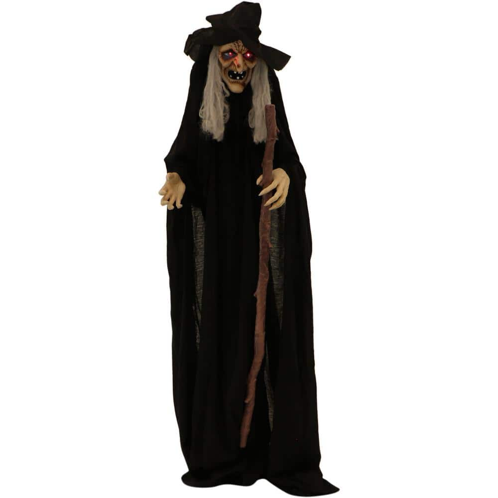 Haunted Hill Farm  66 in. Battery Operated Poseable Standing Witch with Red LED Eyes Halloween Prop