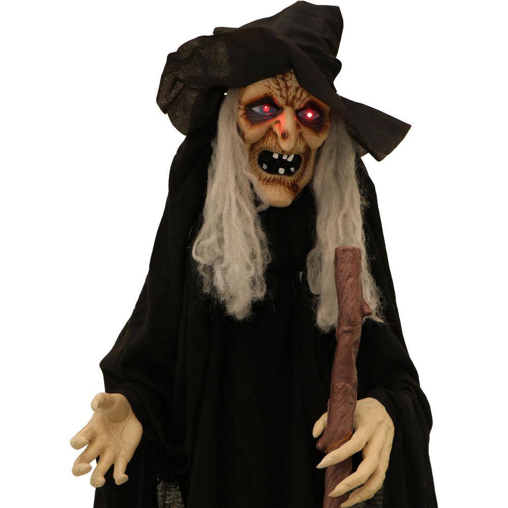 Haunted Hill Farm  66 in. Battery Operated Poseable Standing Witch with Red LED Eyes Halloween Prop