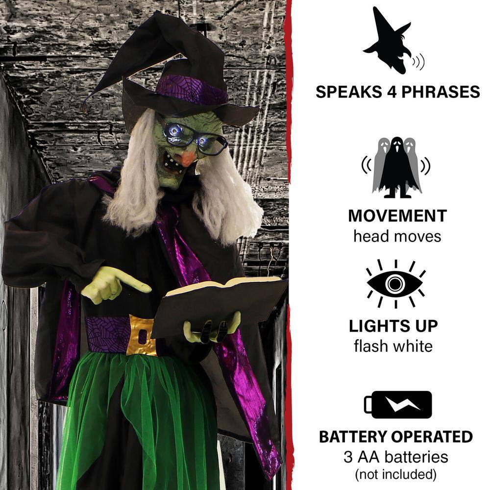 Haunted Hill Farm  72 in. Battery Operated Poseable Standing Witch with White LED Eyes Halloween Prop