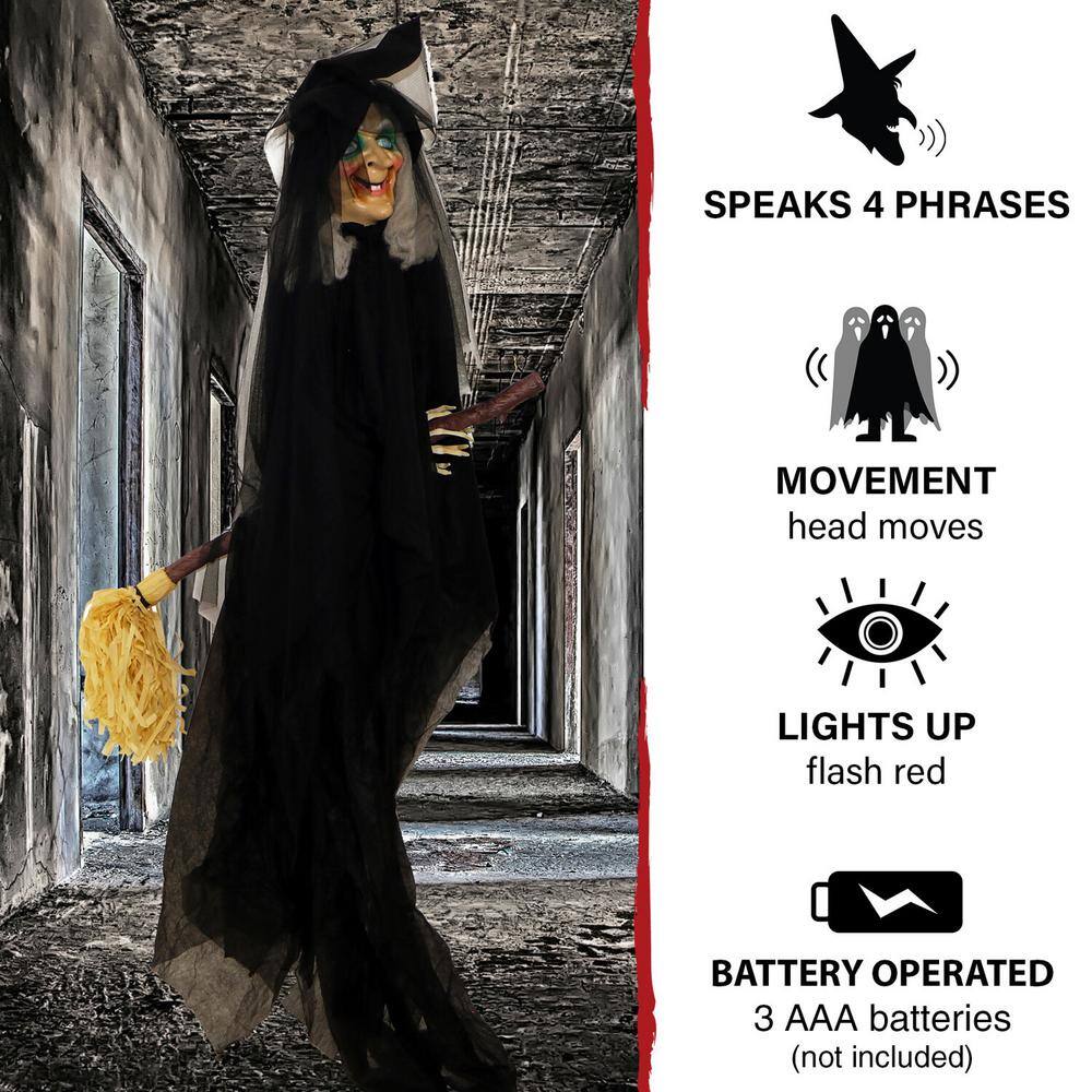 Haunted Hill Farm  78 in. Battery Operated Witch On A Broom with Red LED Eyes Halloween Prop