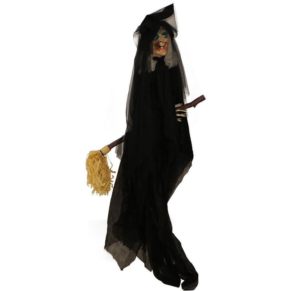 Haunted Hill Farm  78 in. Battery Operated Witch On A Broom with Red LED Eyes Halloween Prop