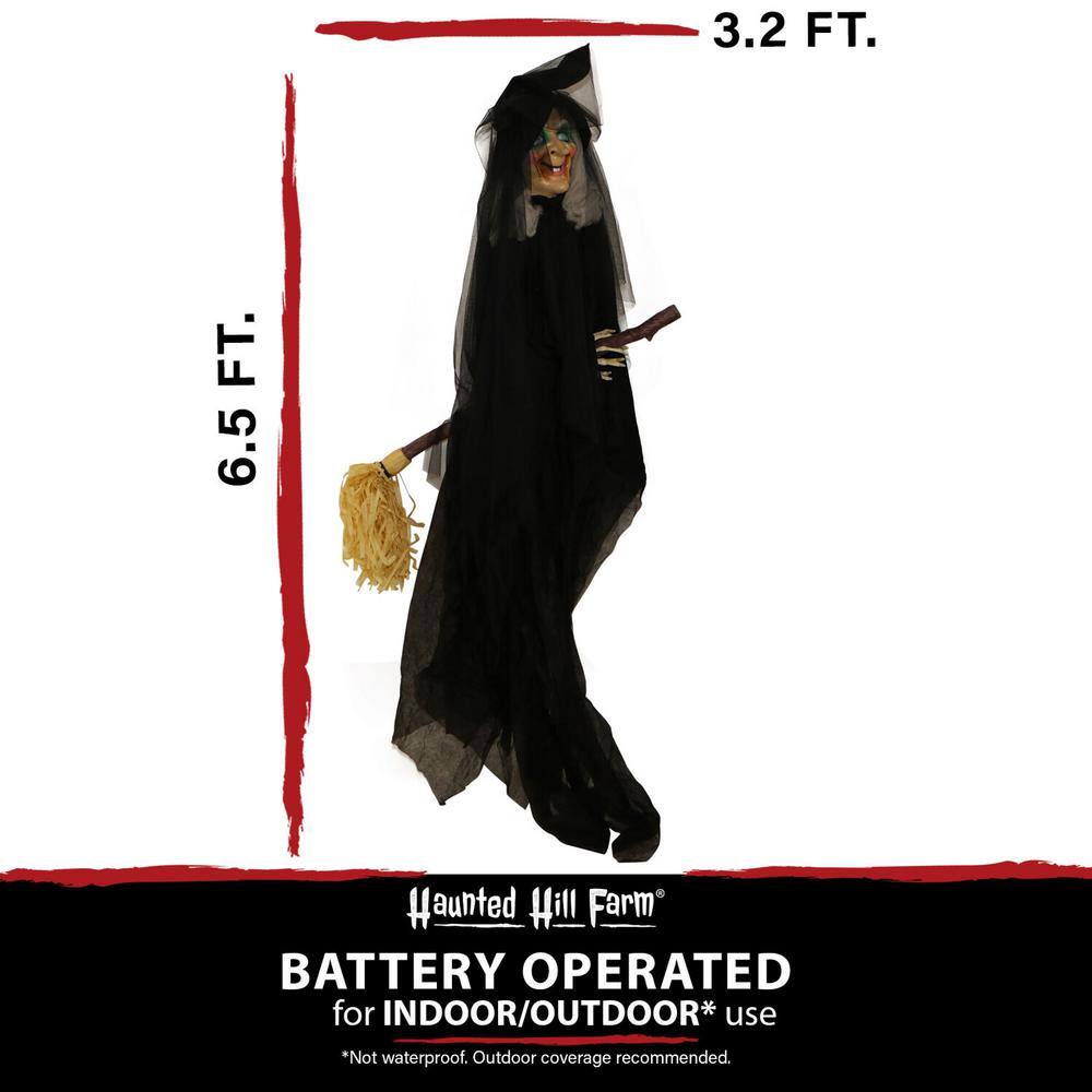 Haunted Hill Farm  78 in. Battery Operated Witch On A Broom with Red LED Eyes Halloween Prop