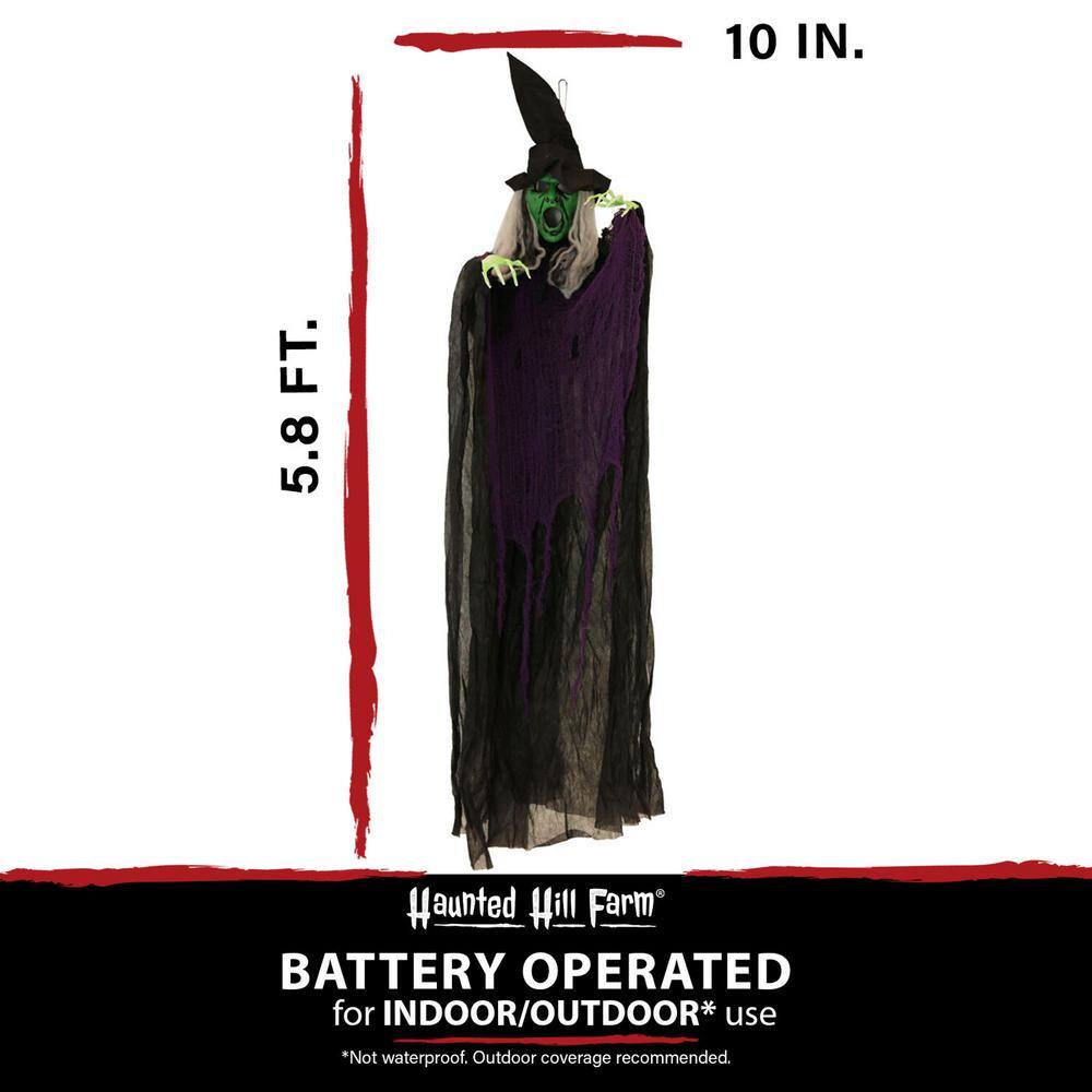 Haunted Hill Farm  70 in. Battery Operated Poseable Hanging Witch with Red LED Eyes Halloween Prop