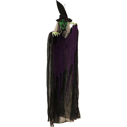 Haunted Hill Farm  70 in. Battery Operated Poseable Hanging Witch with Red LED Eyes Halloween Prop