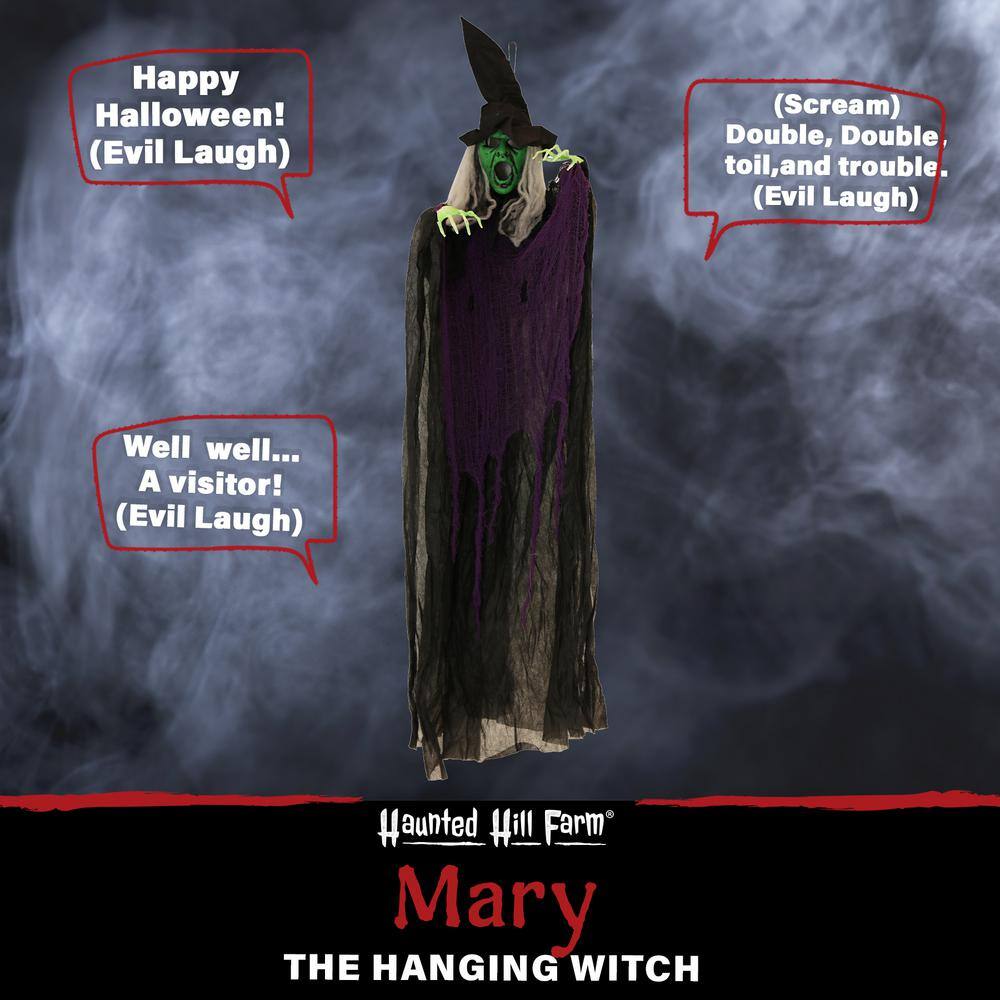 Haunted Hill Farm  70 in. Battery Operated Poseable Hanging Witch with Red LED Eyes Halloween Prop