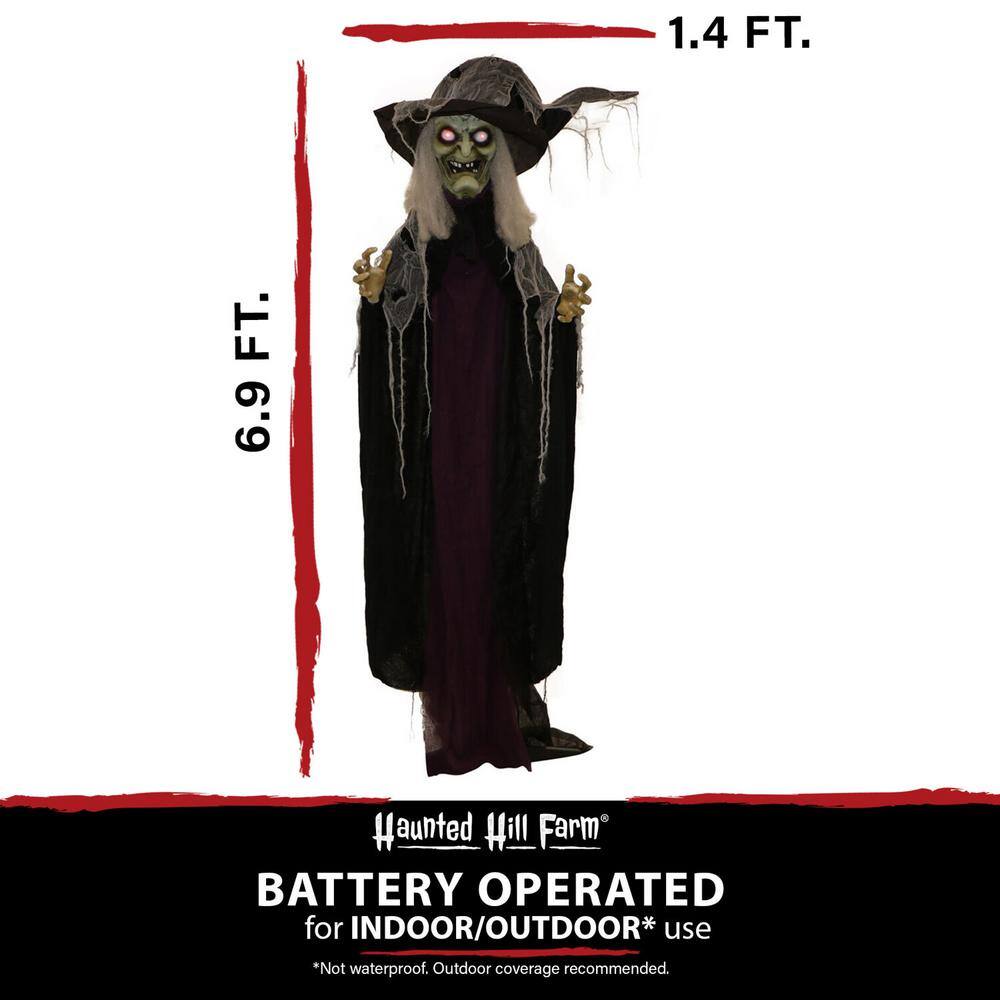 Haunted Hill Farm 83 in. Battery Operated Poseable Standing Witch with Red LED Eyes Halloween Prop