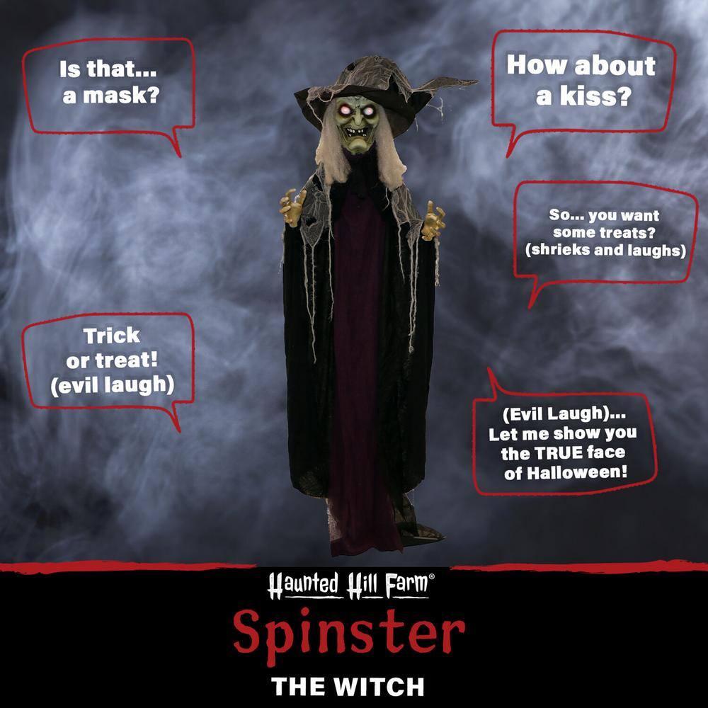 Haunted Hill Farm 83 in. Battery Operated Poseable Standing Witch with Red LED Eyes Halloween Prop