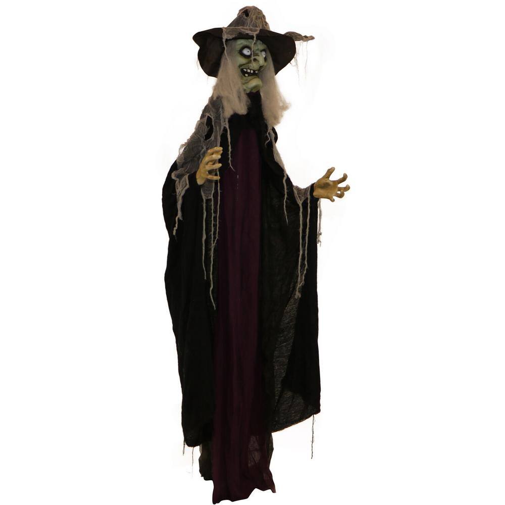 Haunted Hill Farm 83 in. Battery Operated Poseable Standing Witch with Red LED Eyes Halloween Prop