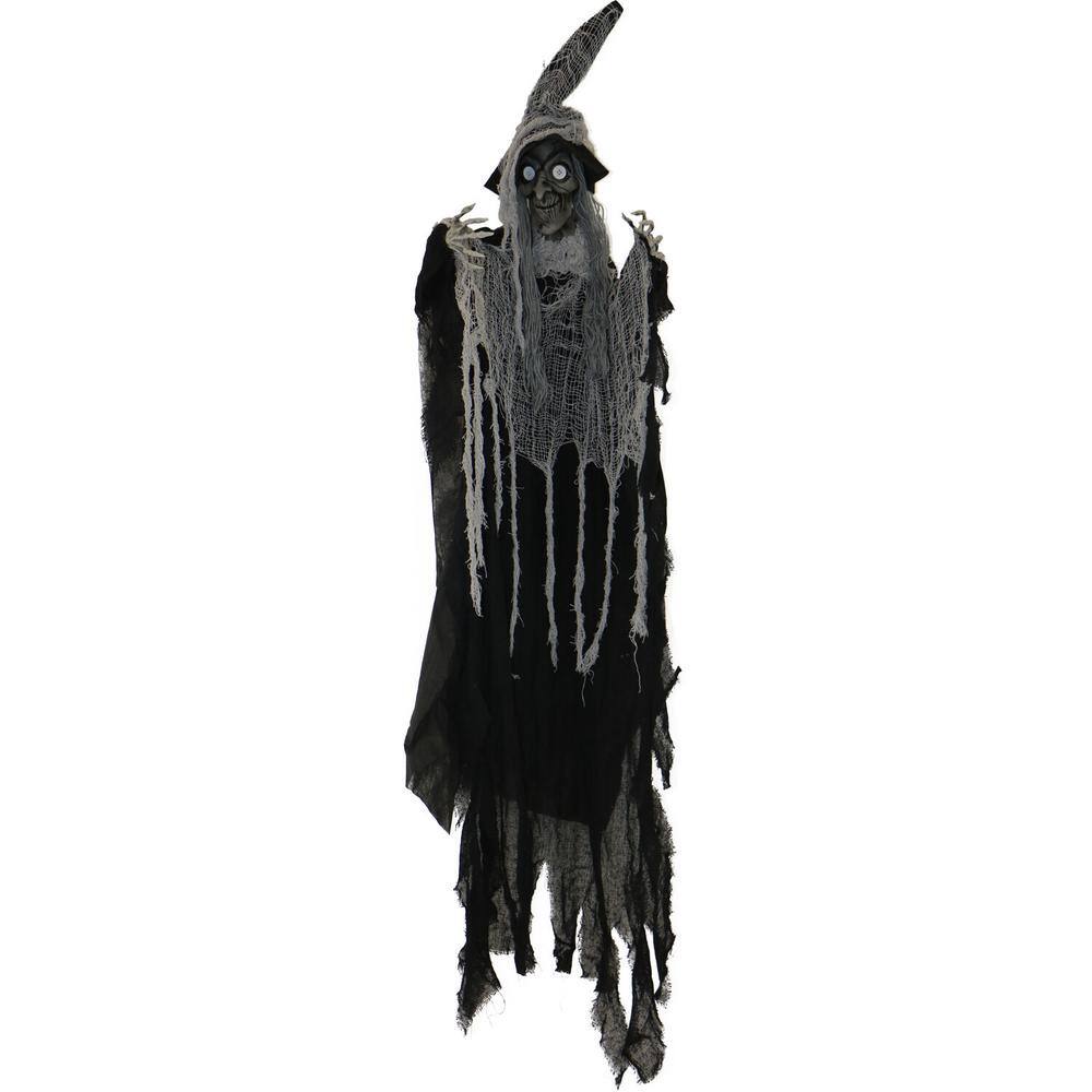 Haunted Hill Farm  62 in. Poseable Hanging Witch with Button Eyes Halloween Prop