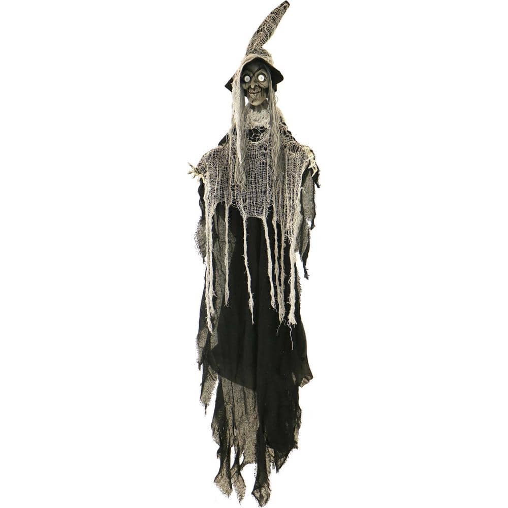 Haunted Hill Farm  62 in. Poseable Hanging Witch with Button Eyes Halloween Prop