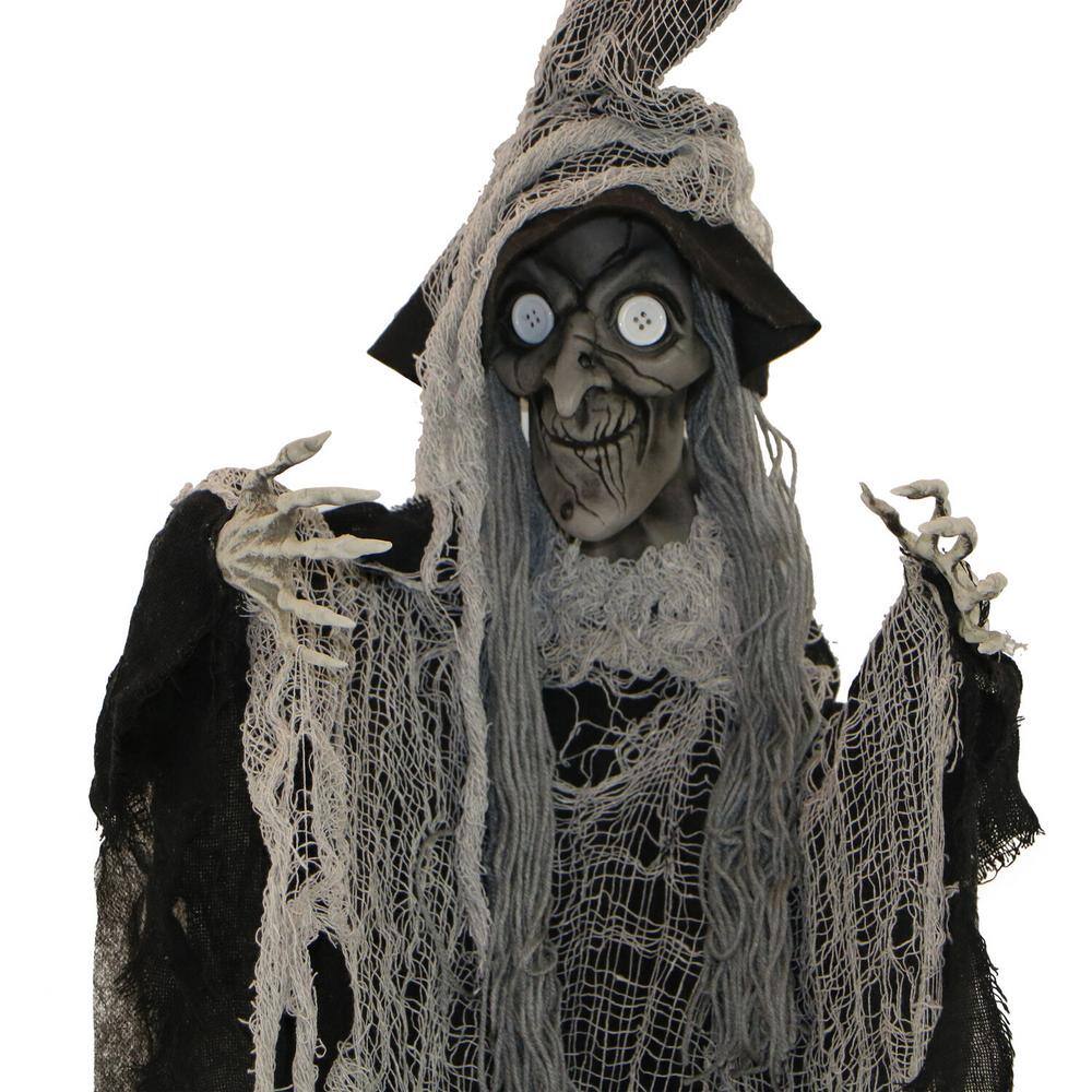 Haunted Hill Farm  62 in. Poseable Hanging Witch with Button Eyes Halloween Prop