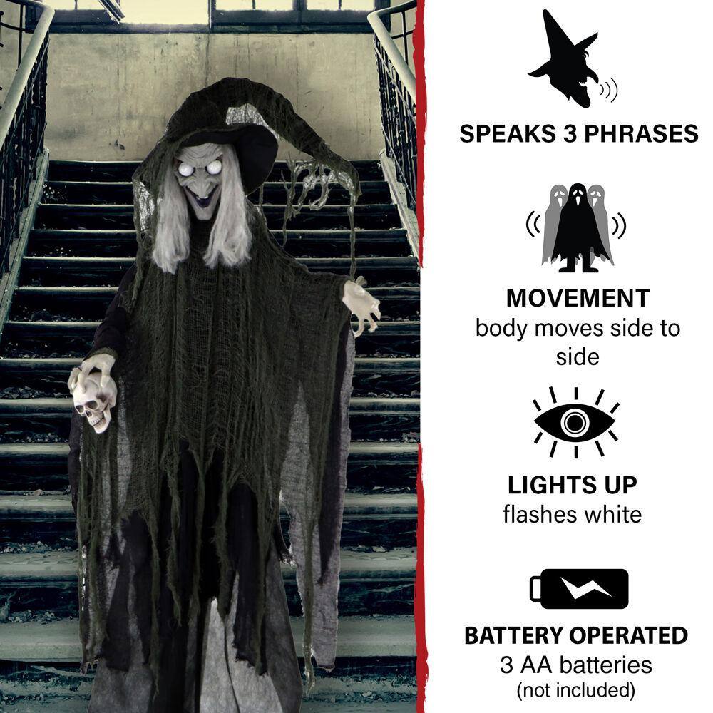 Haunted Hill Farm 6 ft. Animatronic Talking Witch Halloween Prop, Indoor and Outdoor Halloween Decoration, Battery-Operated