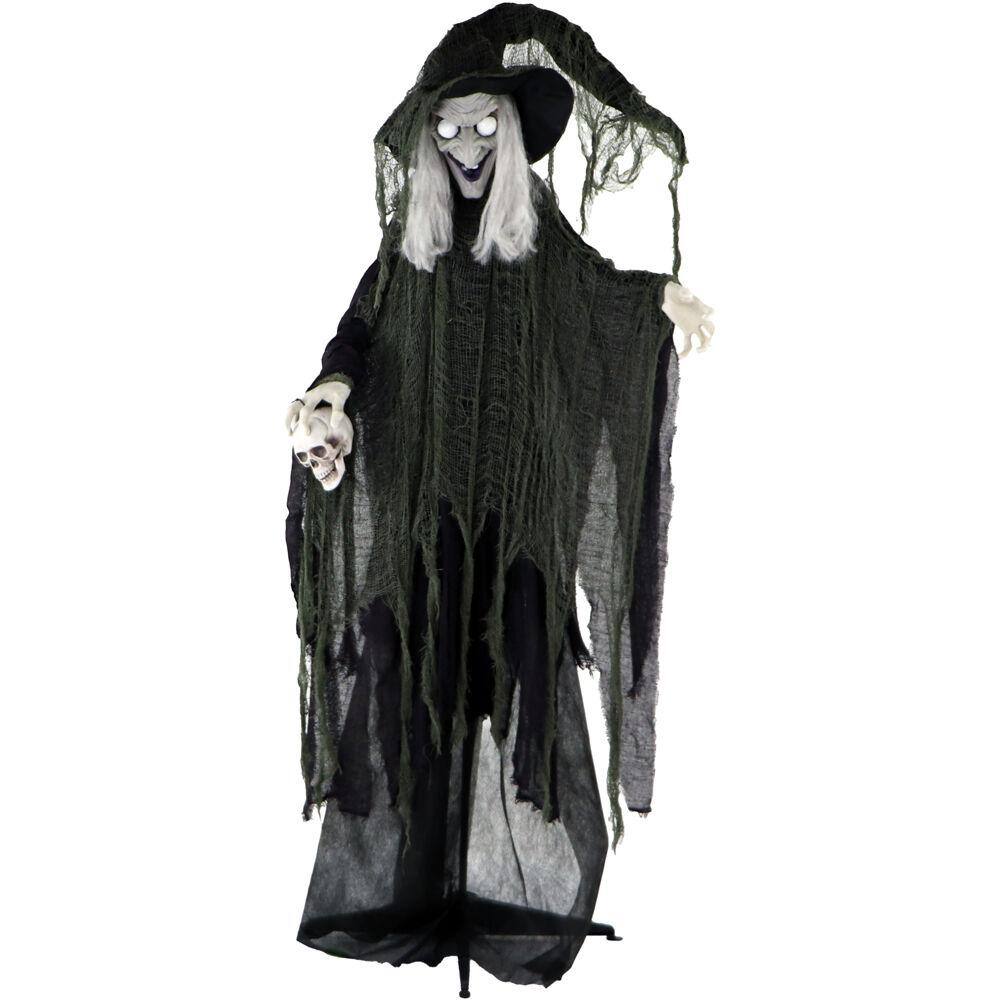 Haunted Hill Farm 6 ft. Animatronic Talking Witch Halloween Prop, Indoor and Outdoor Halloween Decoration, Battery-Operated