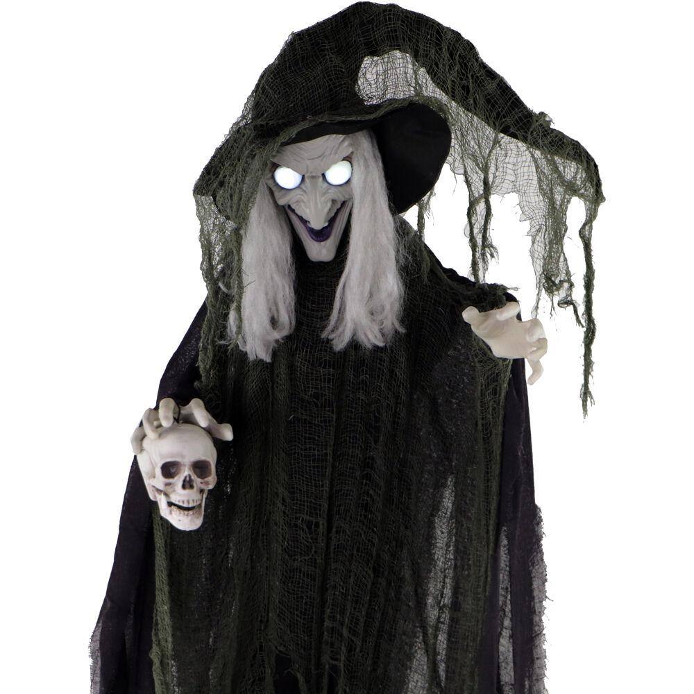 Haunted Hill Farm 6 ft. Animatronic Talking Witch Halloween Prop, Indoor and Outdoor Halloween Decoration, Battery-Operated