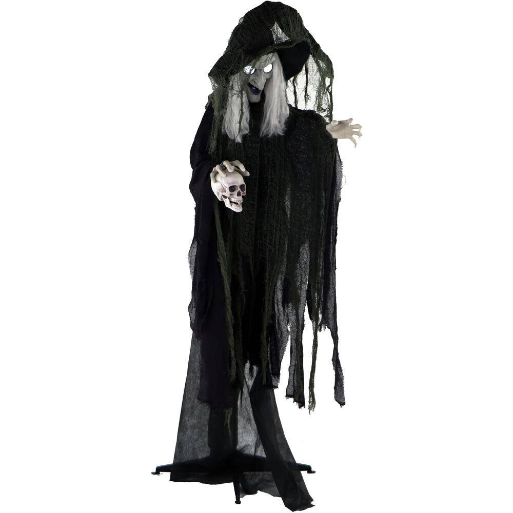 Haunted Hill Farm 6 ft. Animatronic Talking Witch Halloween Prop, Indoor and Outdoor Halloween Decoration, Battery-Operated