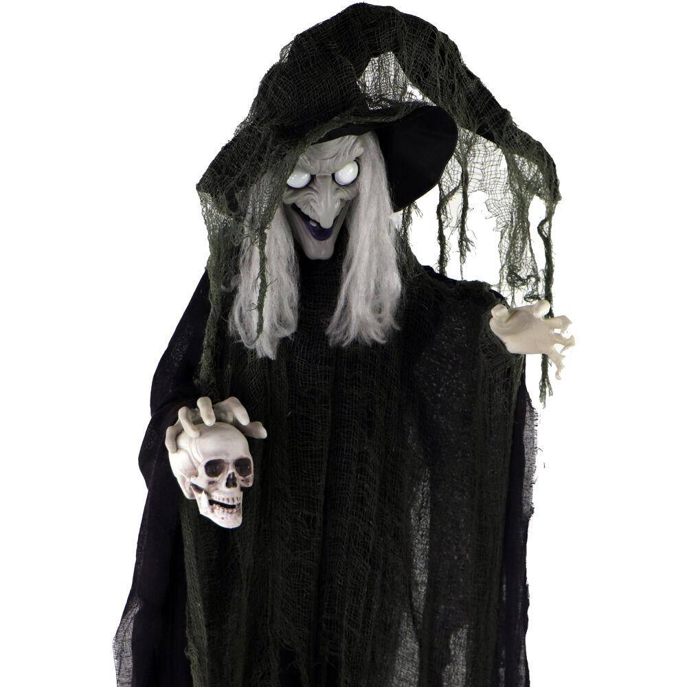 Haunted Hill Farm 6 ft. Animatronic Talking Witch Halloween Prop, Indoor and Outdoor Halloween Decoration, Battery-Operated