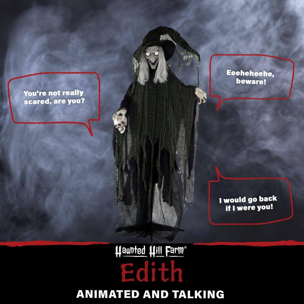 Haunted Hill Farm 6 ft. Animatronic Talking Witch Halloween Prop, Indoor and Outdoor Halloween Decoration, Battery-Operated