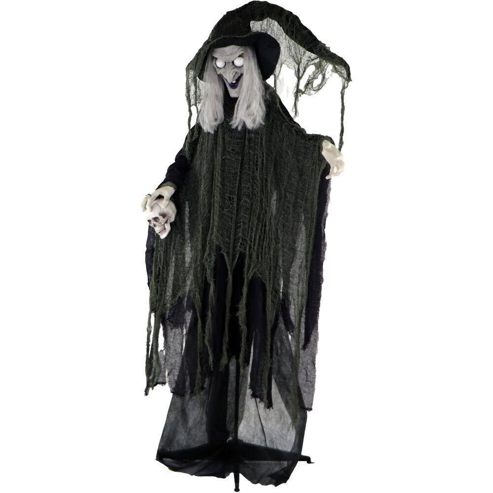 Haunted Hill Farm 6 ft. Animatronic Talking Witch Halloween Prop, Indoor and Outdoor Halloween Decoration, Battery-Operated