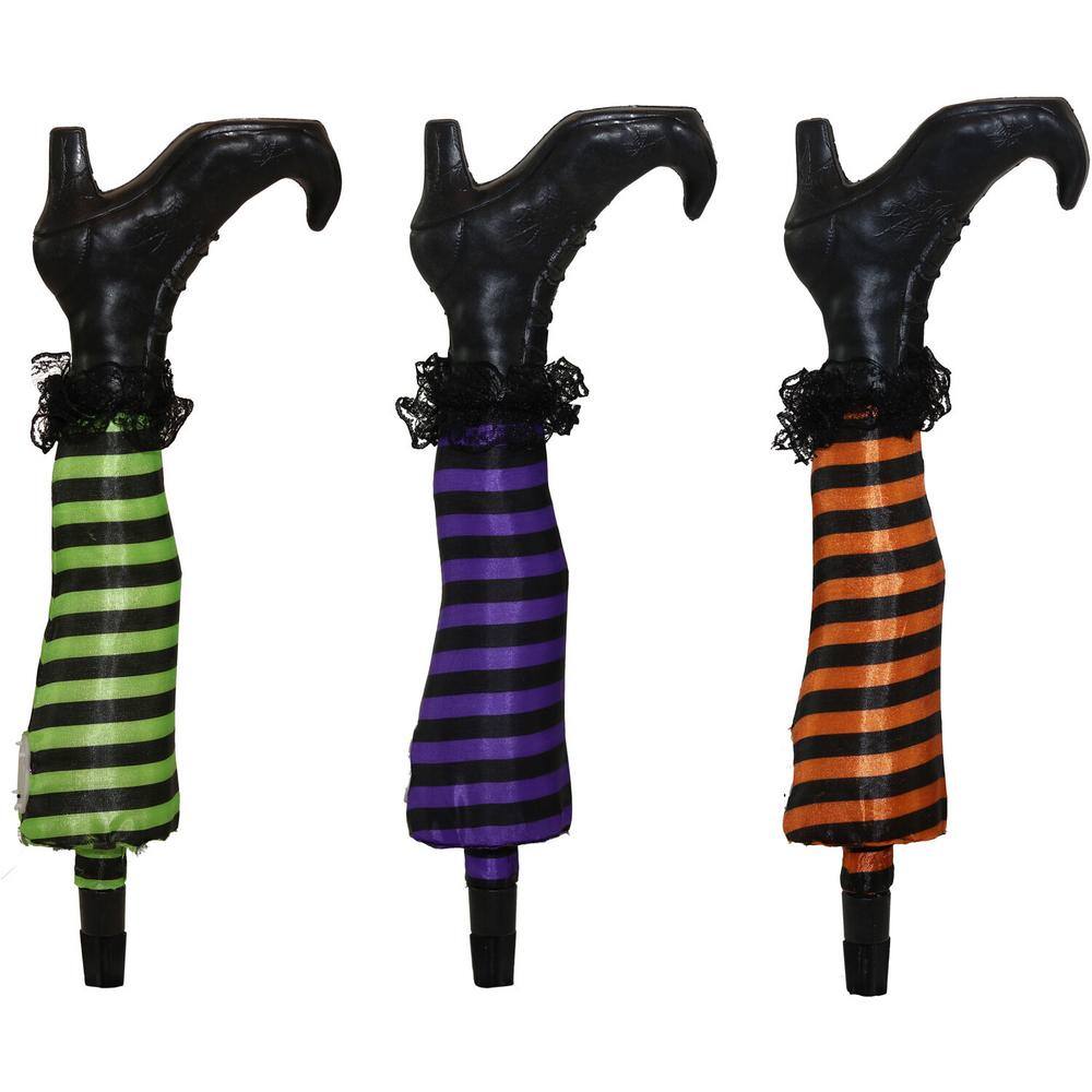 Haunted Hill Farm  19 in. Battery Operated Light-Up LED Staked Witch Legs Halloween Prop (Set of 3)