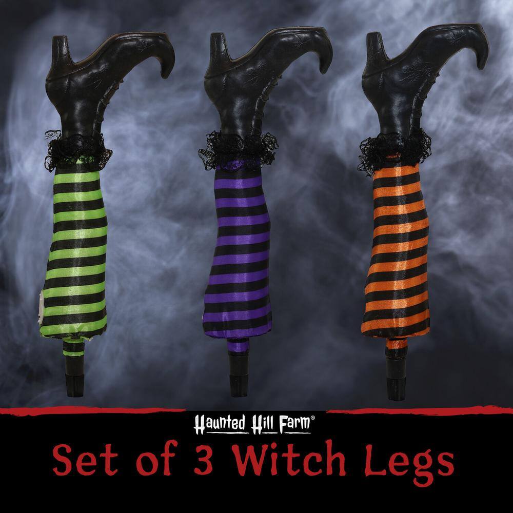 Haunted Hill Farm  19 in. Battery Operated Light-Up LED Staked Witch Legs Halloween Prop (Set of 3)