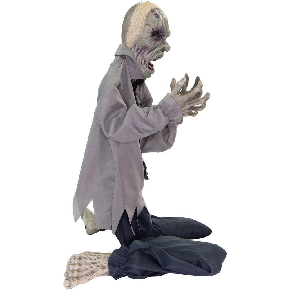 Haunted Hill Farm William the Animated Tattered Zombie Man, Indoor or Covered Outdoor Halloween Decoration, Battery Operated