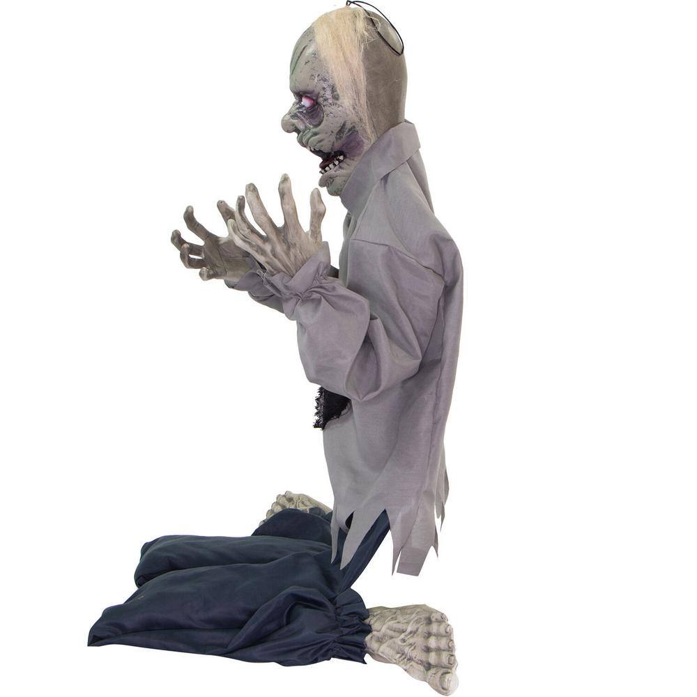 Haunted Hill Farm William the Animated Tattered Zombie Man, Indoor or Covered Outdoor Halloween Decoration, Battery Operated