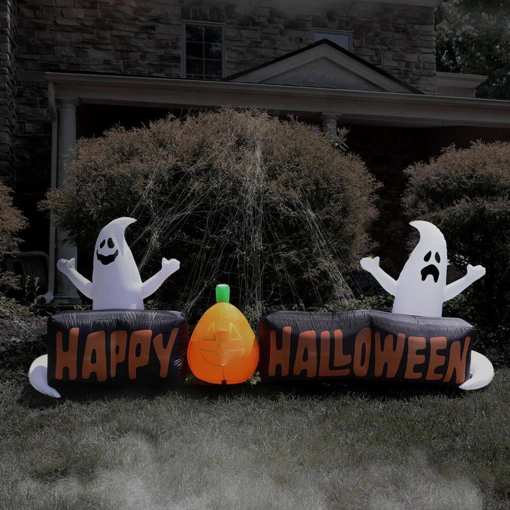 Haunted Hill Farm 8 ft. Wide Pre-Lit Inflatable Happy Halloween Sign