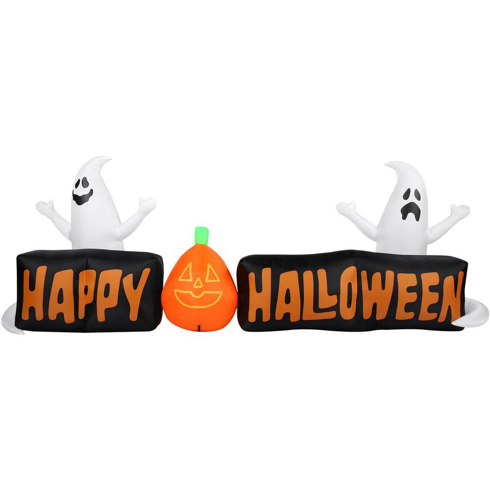 Haunted Hill Farm 8 ft. Wide Pre-Lit Inflatable Happy Halloween Sign