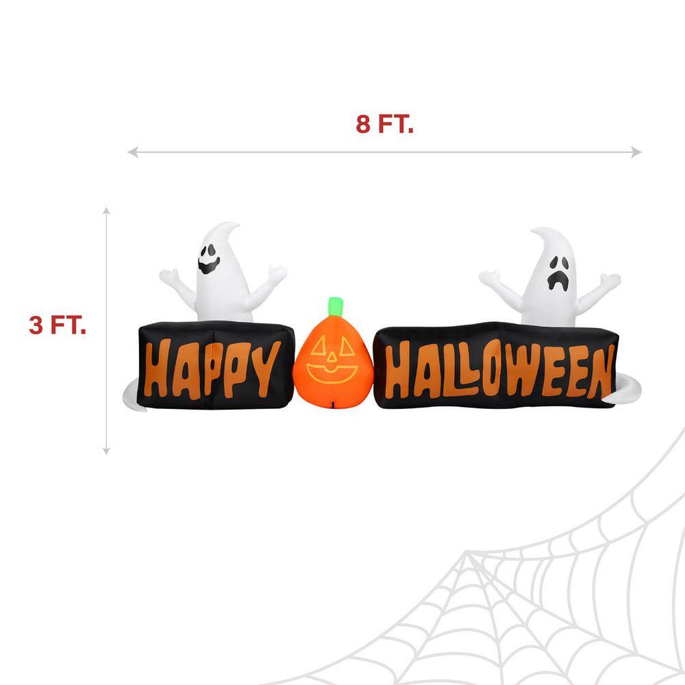 Haunted Hill Farm 8 ft. Wide Pre-Lit Inflatable Happy Halloween Sign