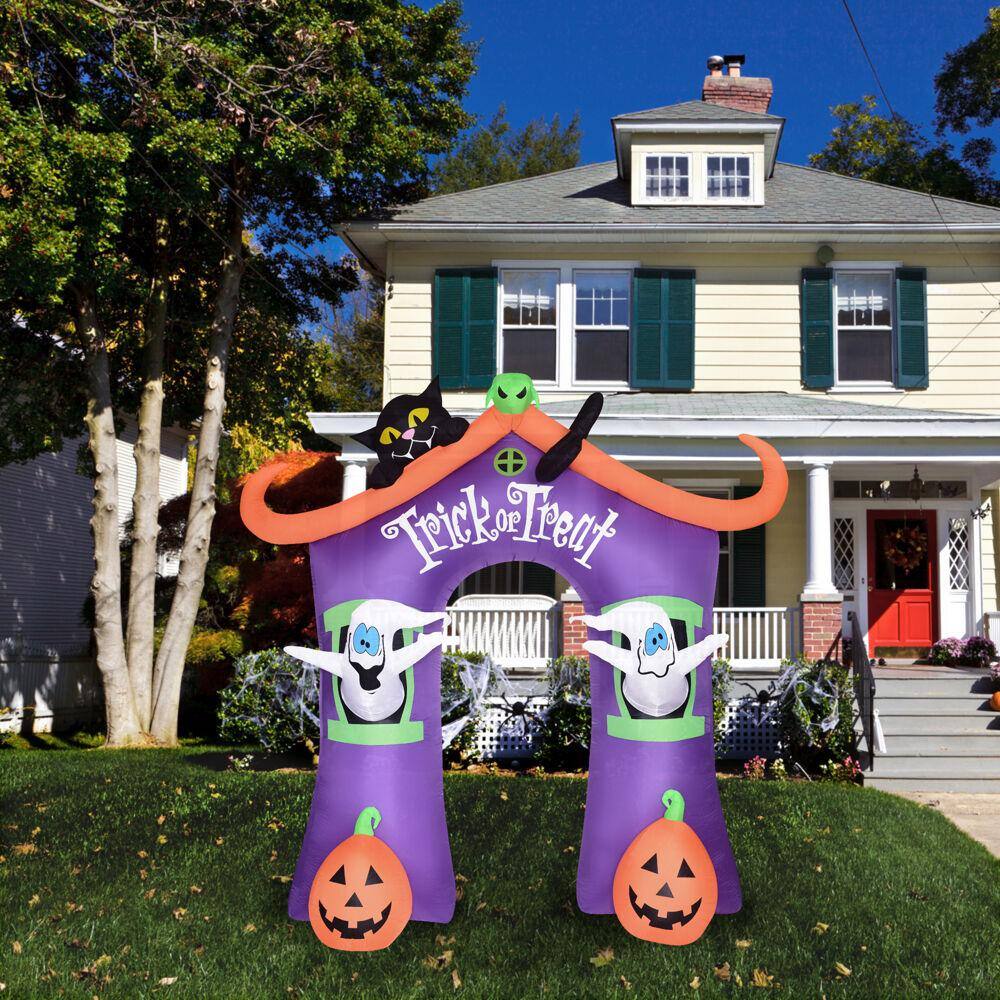 Haunted Hill Farm  9 ft. Inflatable Pre-Lit Trick or Treat Walkway Arch with Black Cat, Jack-O-Lantern and Ghost