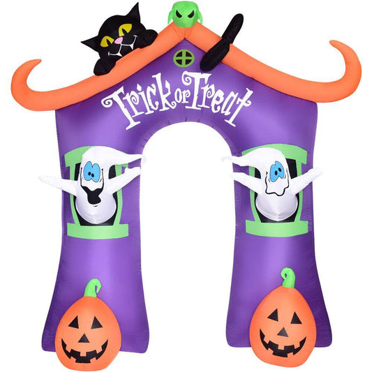 Haunted Hill Farm  9 ft. Inflatable Pre-Lit Trick or Treat Walkway Arch with Black Cat, Jack-O-Lantern and Ghost