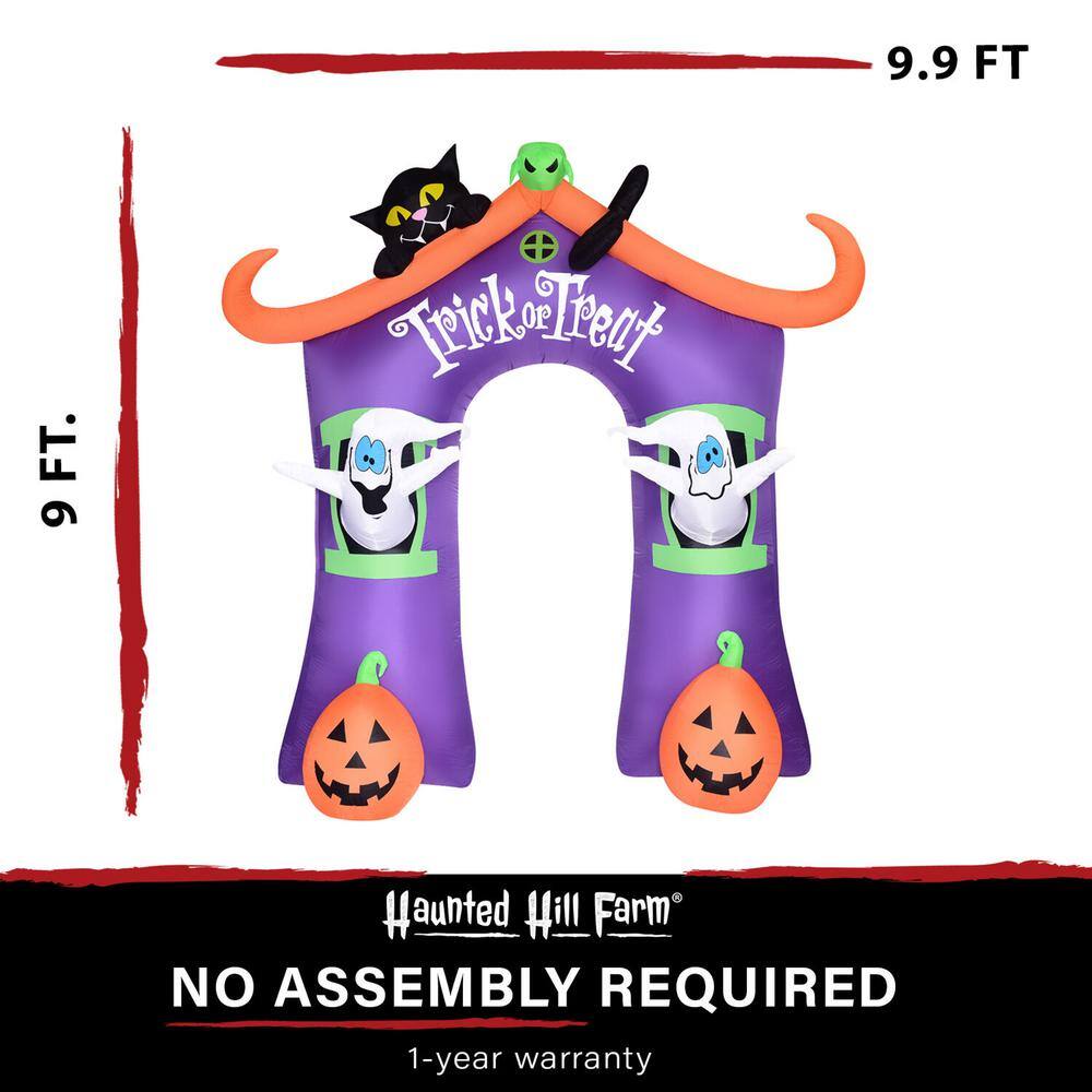 Haunted Hill Farm  9 ft. Inflatable Pre-Lit Trick or Treat Walkway Arch with Black Cat, Jack-O-Lantern and Ghost