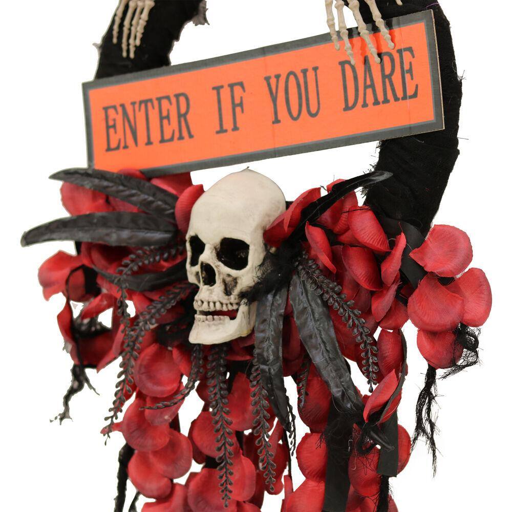 Haunted Hill Farm  24 in. Halloween Wreath with Skull and Enter If You Dare Sign