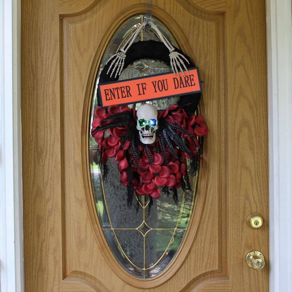 Haunted Hill Farm  24 in. Halloween Wreath with Skull and Enter If You Dare Sign