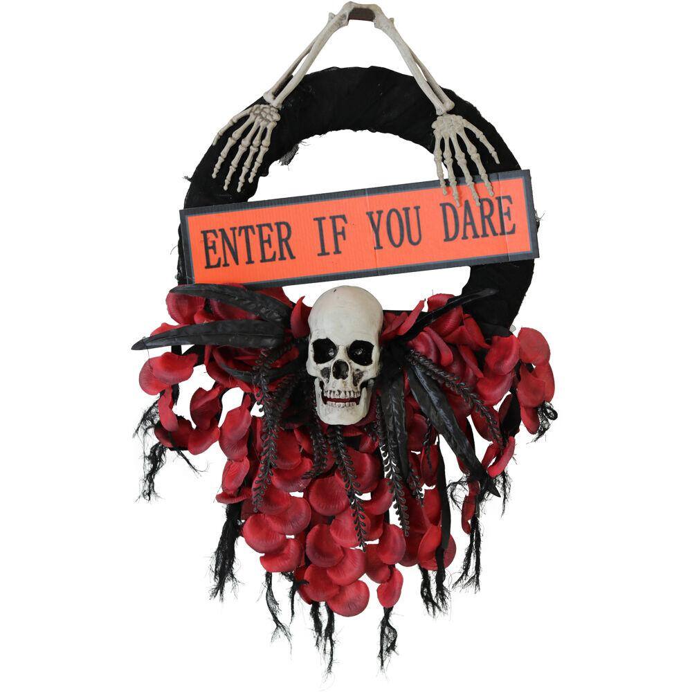 Haunted Hill Farm  24 in. Halloween Wreath with Skull and Enter If You Dare Sign