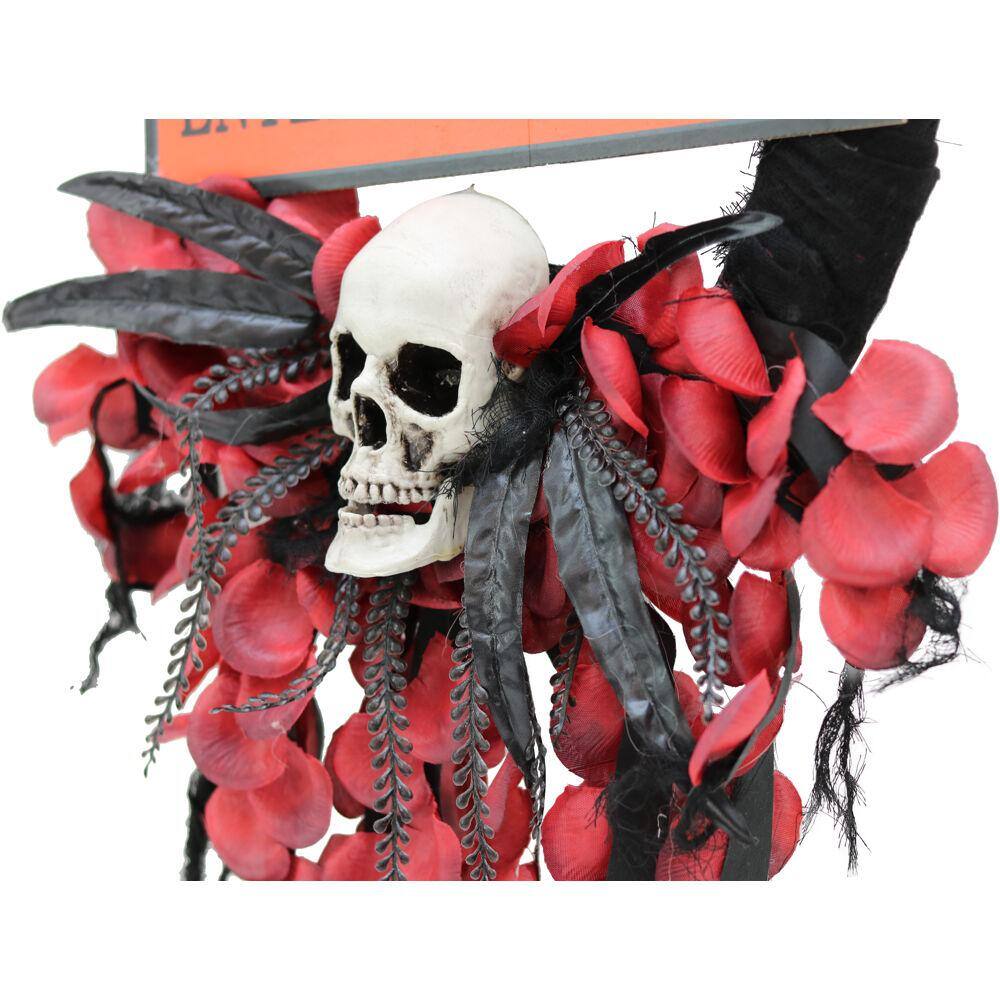 Haunted Hill Farm  24 in. Halloween Wreath with Skull and Enter If You Dare Sign