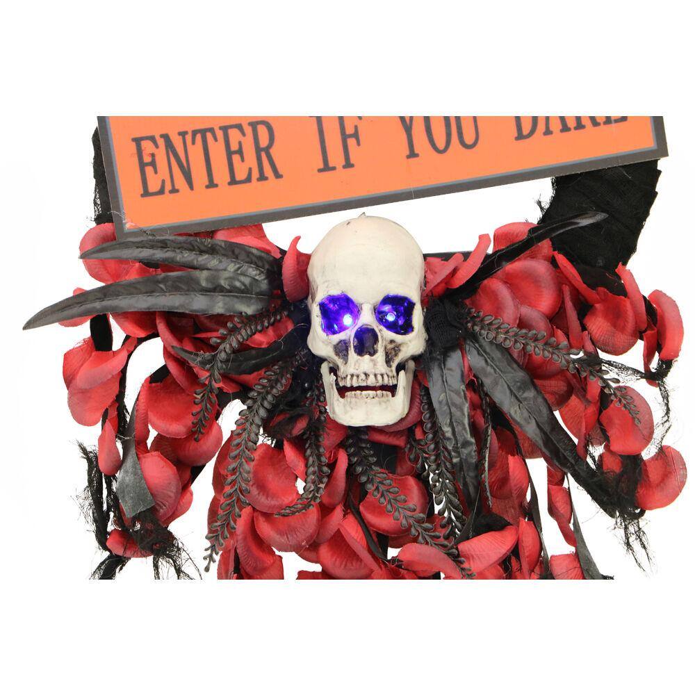 Haunted Hill Farm  24 in. Halloween Wreath with Skull and Enter If You Dare Sign