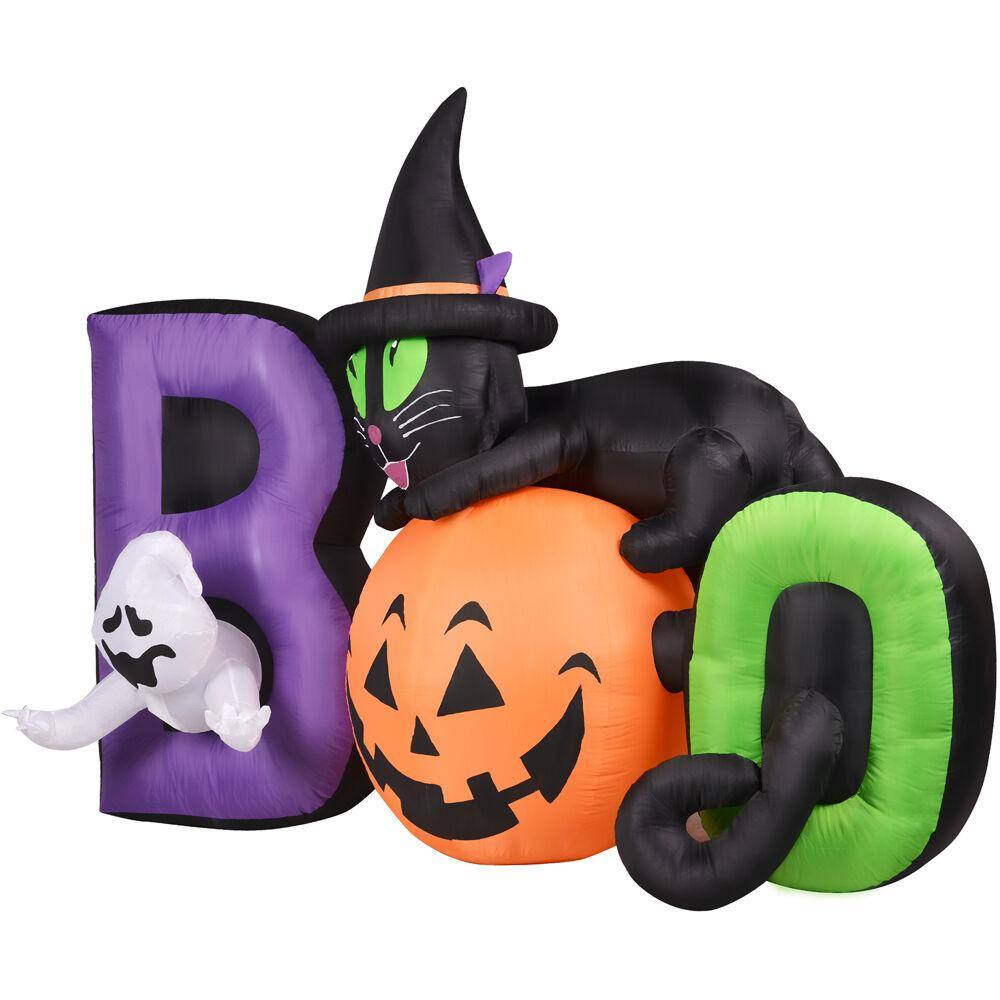 HAUNTED HILL FARM:Haunted Hill Farm  5 ft. Pre-Lit Boo Sign with Black Cat, Jack-O-Lantern and Ghost Halloween Inflatable