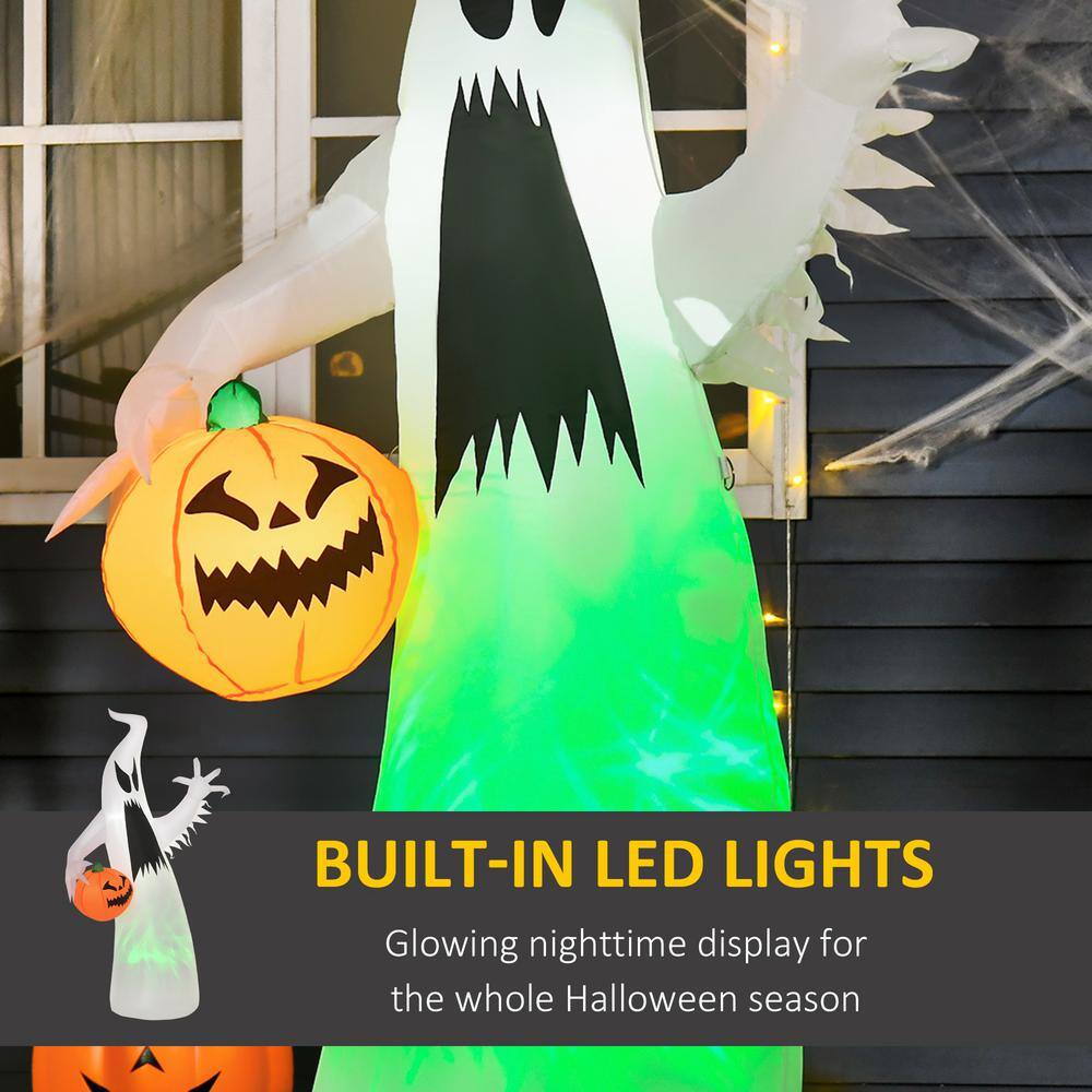 HOMCOM 5.9 ft. Halloween Inflatable Ghost with Pumpkin, LED Lighted for Home Indoor Outdoor Garden Lawn Decoration