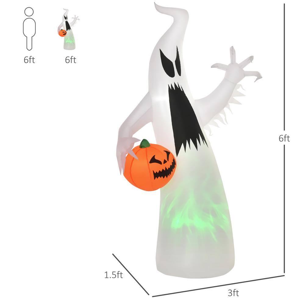 HOMCOM 5.9 ft. Halloween Inflatable Ghost with Pumpkin, LED Lighted for Home Indoor Outdoor Garden Lawn Decoration